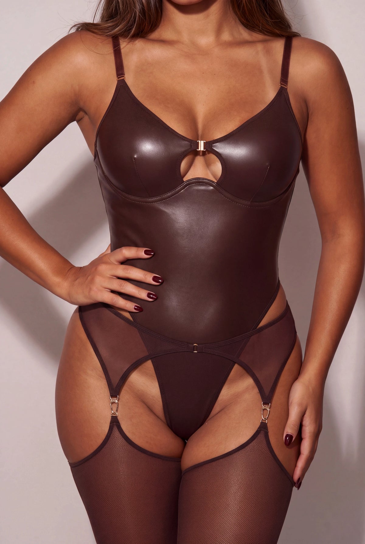 Body pour femme avec porte-jarretelles - CUIRELLE Marron - NAKED Underwear FR
