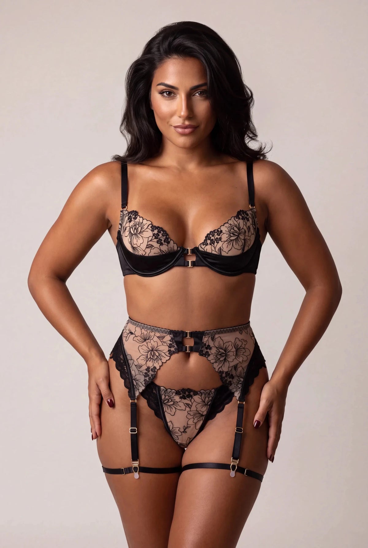 Dreiteiliges Dessous-Set - ORELYA Schwarz - NAKED Underwear DE