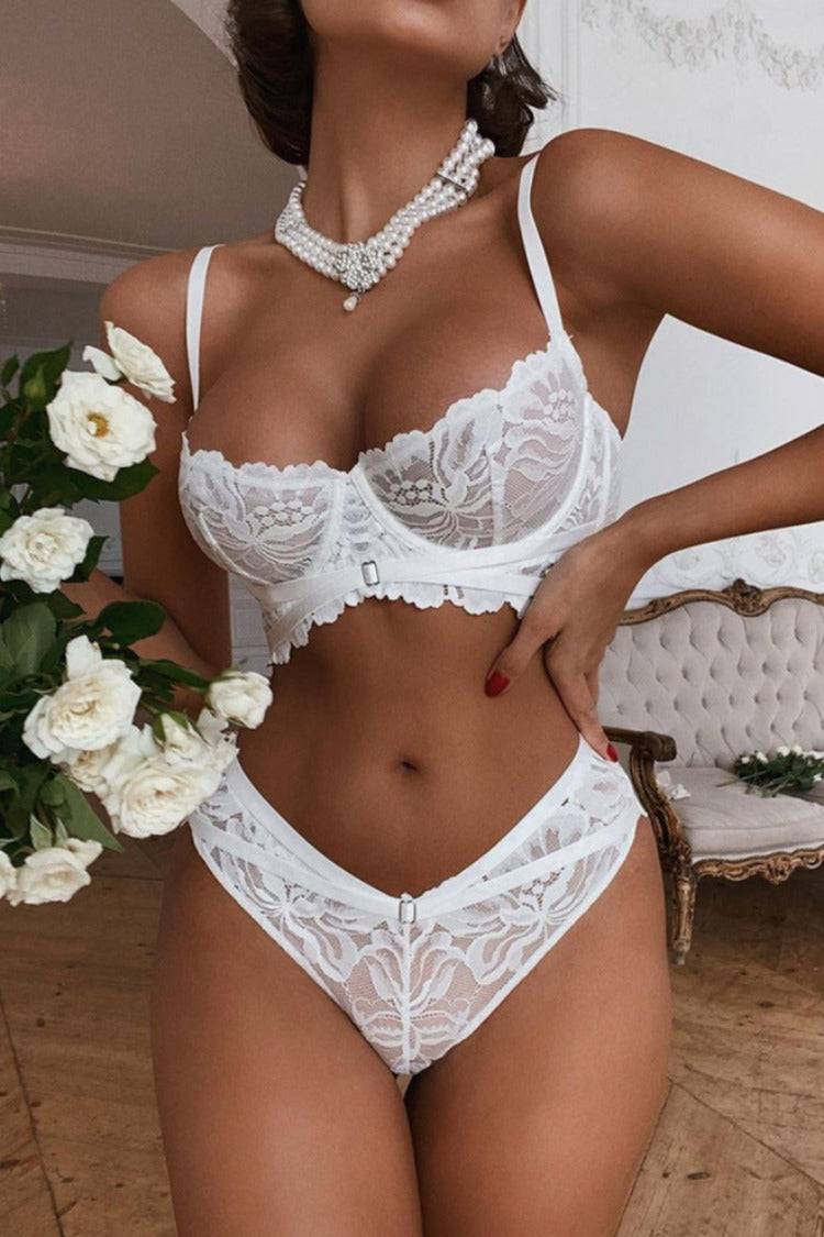 Ensemble en dentelle deux pièces - LUTHENS Blanc - NAKED Underwear FR