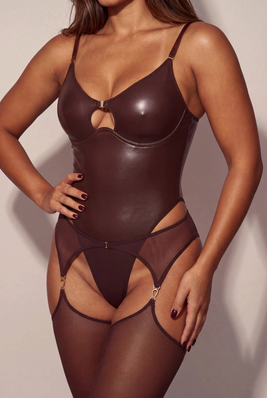 Damen-Body mit Strapsgürtel - CUIRELLE Braun