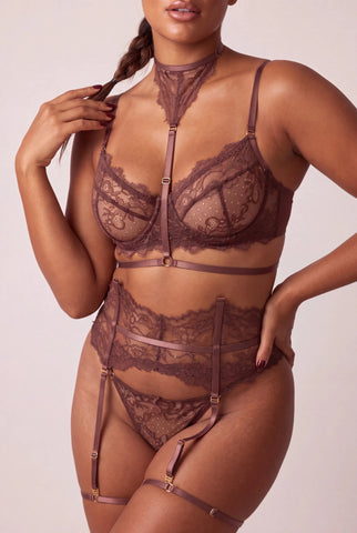 Fünfteiliges Dessous-Set für Damen - MOON Chestnut 