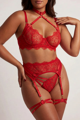 Ensemble lingerie pour femme quatre pièces - AUDACIOUS Rouge