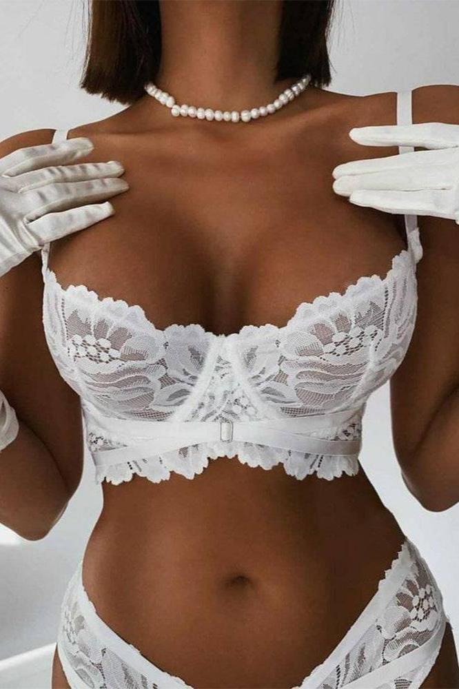 Ensemble en dentelle deux pièces - LUTHENS Blanc - NAKED Underwear FR